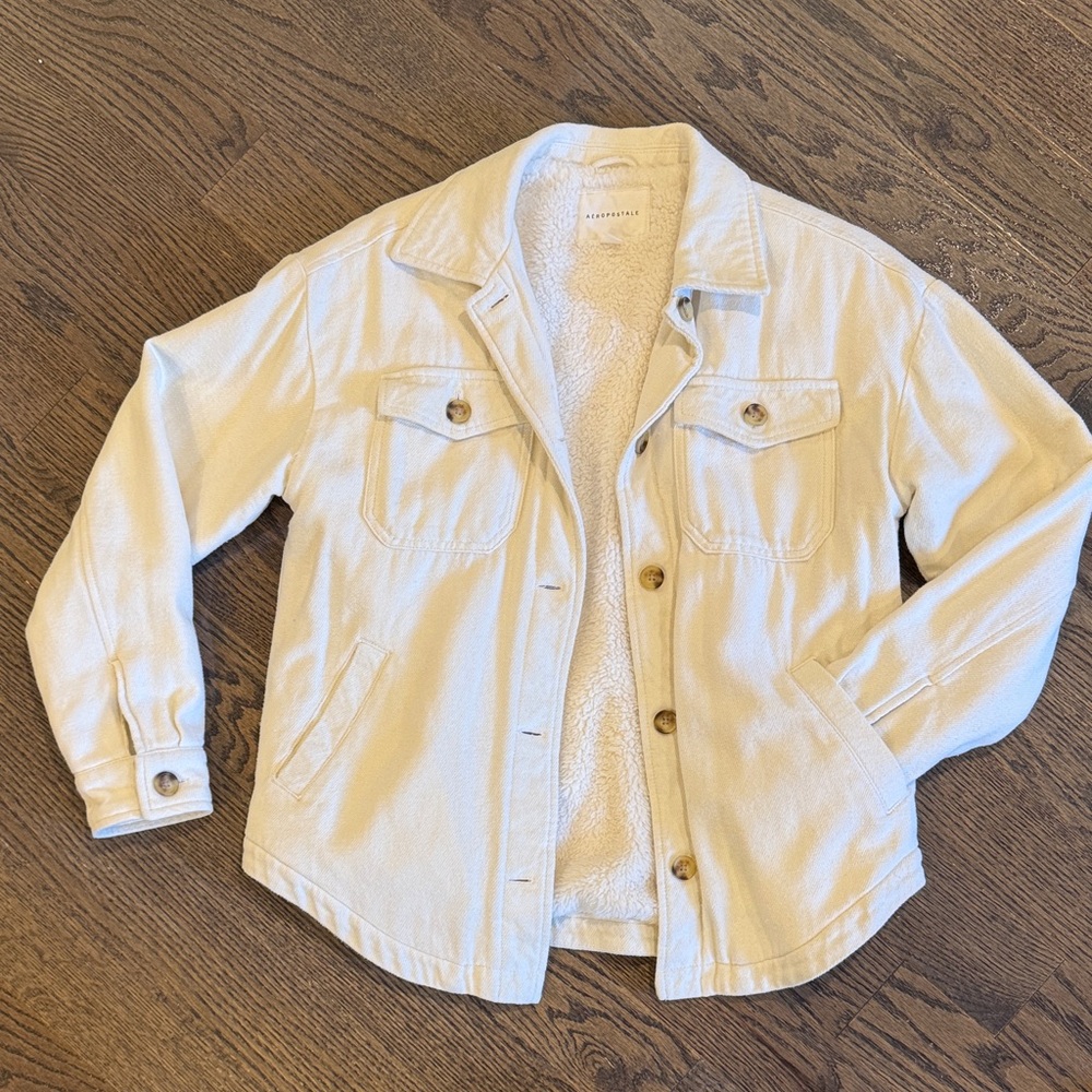 New Aeropostale Cream Fleece Jacket XS